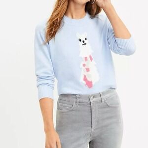 LOFT Llama Sweater Size S Light Blue Crewneck Graphic Knit NWT $69.95